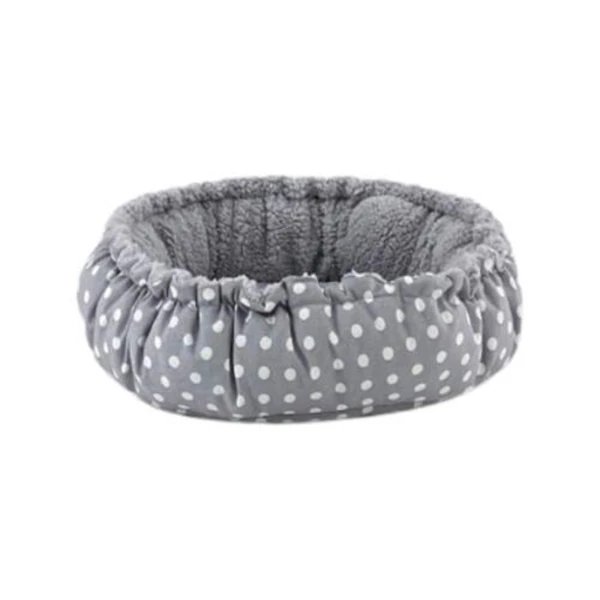 [7819] Pet Comfort Sunflower Çift Taraflı Peluş Kedi ve Köpek Yatağı Puantiyeli (Gri, 60 Cm)