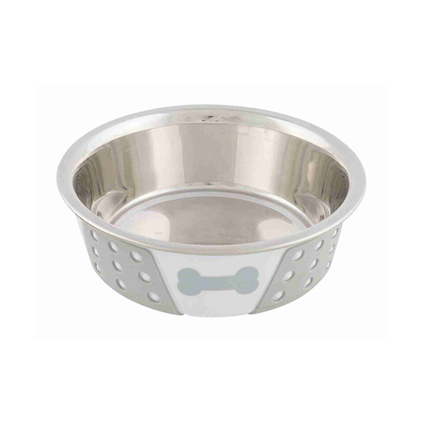 [25255] Trixie Köpek Mama Su Kabı Paslanmaz Çelik Beyaz/Gri (14 Cm, 0.4 Lt)