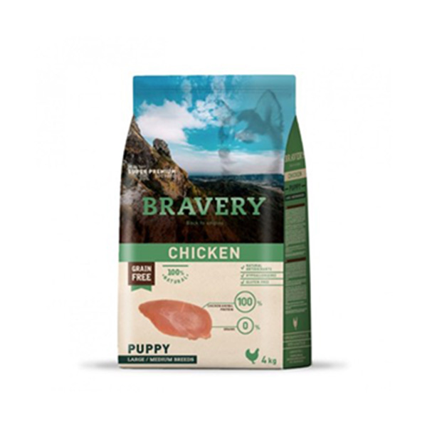 [8436538946756] Bravery Adult Orta ve Büyük Irk Tavuklu Tahılsız Yavru Köpek Maması (4 Kg)