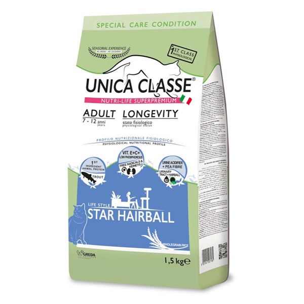 [8001541007185] Unica Classe Adult Longevity Star Hairball Alabalıklı Yetişkin Kedi Maması