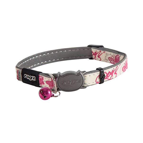[RCB09K] Rogz Catz GlowCat Halsband Pembe Kelebek Desenli Çıngıraklı Kedi Boyun Tasması Small