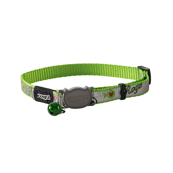 [RCB40L] Rogz Catz Reflectocat Halsband Balık Desenli Kedi Boyun Tasması Yeşil Small