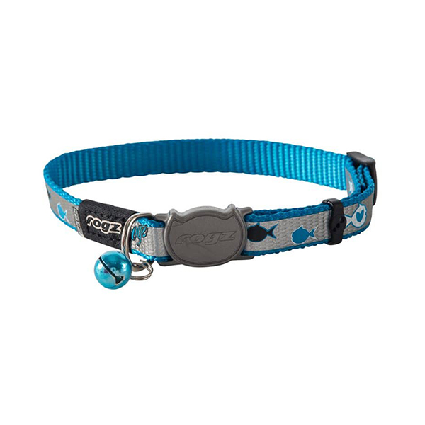 [RCB40B] Rogz Catz Reflectocat Halsband Balık Desenli Dokuma Kedi Boyun Tasması Mavi Small