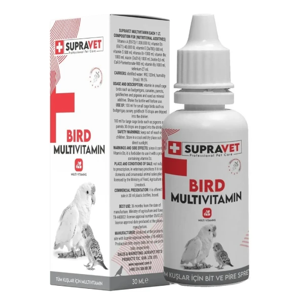 [SUP042] Supravet Plus Kanarya Papağan Güvercin ve Muhabbet Kuşları için Multivitamin Damla