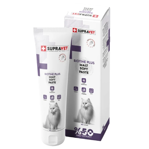 [SUP027] Supravet Biotin Plus Kediler için Tüy Sağlığı Güçlendirici Malt Paste