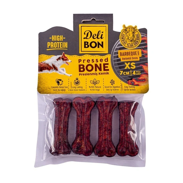 [EKO7CM4BARBECUE] Delibon Deri Pres Barbekü Aromalı Kemik Köpek Ödülü 1 Adet (7 Cm, Xsmall)