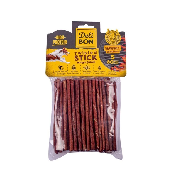 [EKO80SBARBECUE] Delibon Deri Burgu Çubuk Barbekü Aromalı Kemik Köpek Ödülü (80 Adet, İnce)