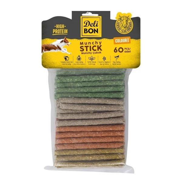 [EKO60MUNCHYMIXCOLOR] Delibon Munchy Renkli Orta Boy Deri Çubuk Köpek Ödülü