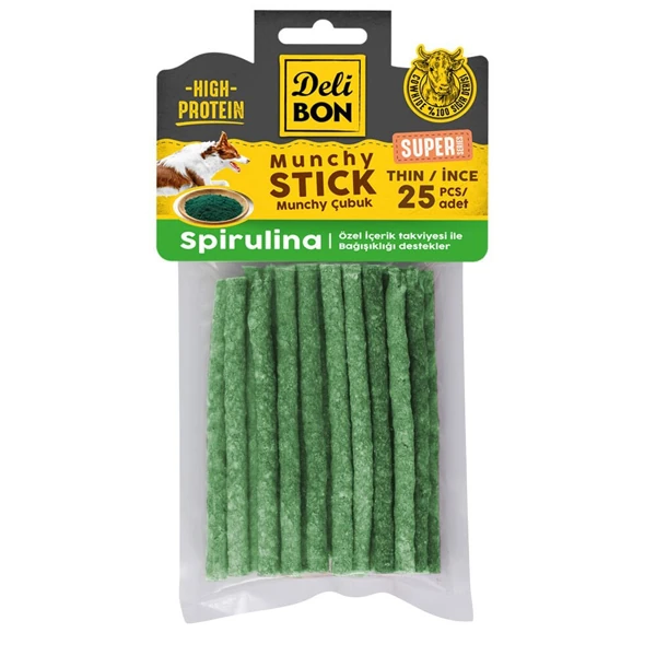[SUPER25MUNCHYSPIRULINA] Delibon Süper Munchy Çubuk Spirulinalı Köpek Çiğneme Kemiği (25 Adet, İnce)