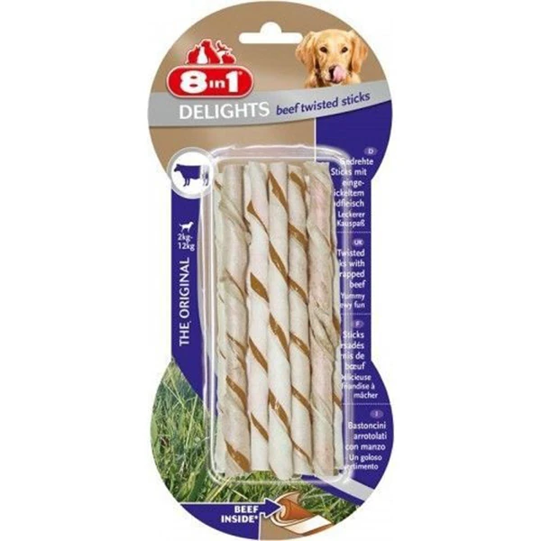 [406-660963] 8in1 Delights Twisted Biftekli Burgu Köpek Kemik Ödülü (1 Adet)