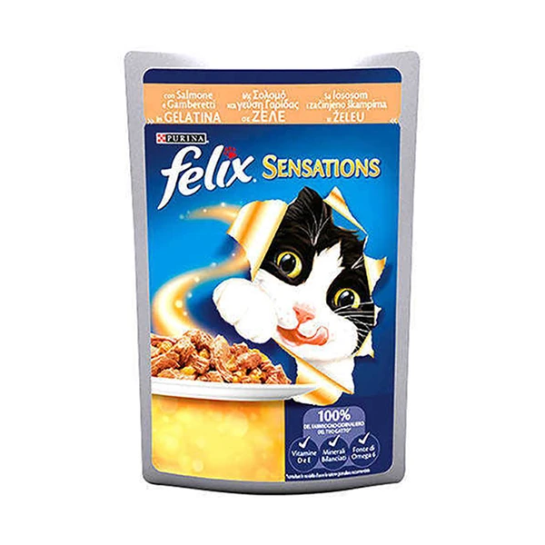 [7613034684509] Felix Sensations Somonlu ve Karidesli Yaş Kedi Maması (1 Adet)