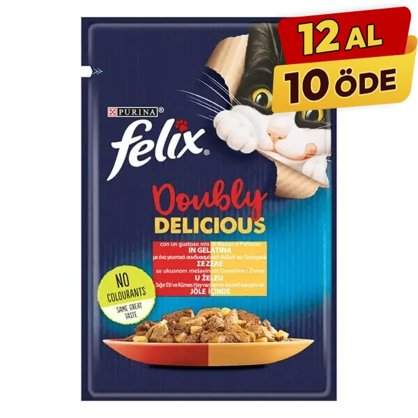 Felix Taze Sığır Etli ve Kümes Hayvanlı Jöleli Pouch Yetişkin Yaş Kedi Maması