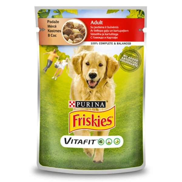[12372014] Friskies Adult Biftek ve Patatesli Pouch Yetişkin Konserve Köpek Maması (1 Adet)