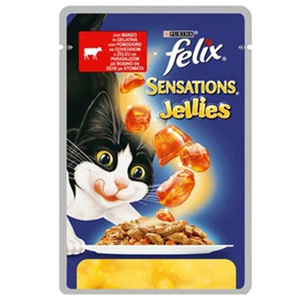 [7613034683526] Felix Sensations Sığır Etli Domatesli Yaş Kedi Maması (1 Adet)