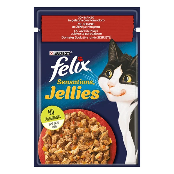 [12479744] Felix Sensations Taze Jöle İçerisinde Domates Soslu Sığır Etli Yetişkin Yaş Kedi Maması (1 Adet)