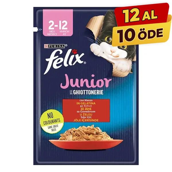 Felix Sensations Junior Taze Jöle İçerisinde Sığır Etli Yavru Yaş Kedi Maması