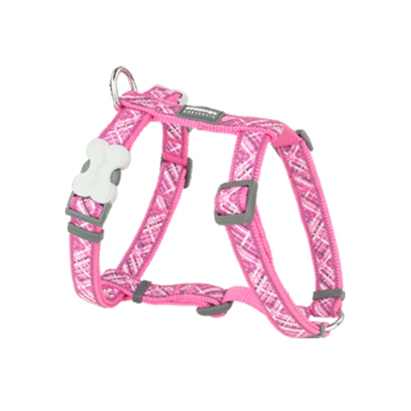 [DH-FN-HP-12] Red Dingo Flanno Desenli Köpek Göğüs Tasması (Pembe, 12 Mm)