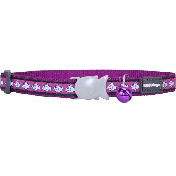 [CC-RF-PU-12] Red Dingo Reflektörlü Balık Desenli Kedi Boyun Tasması 12 Mm (Mor)