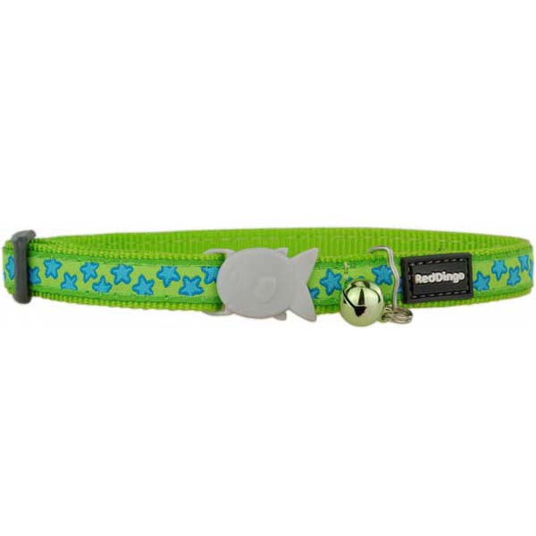 [CC-ST-LG-12] Red Dingo Lime Desenli Kedi Boyun Tasması 12 Mm (Turkuaz Yıldızlı)