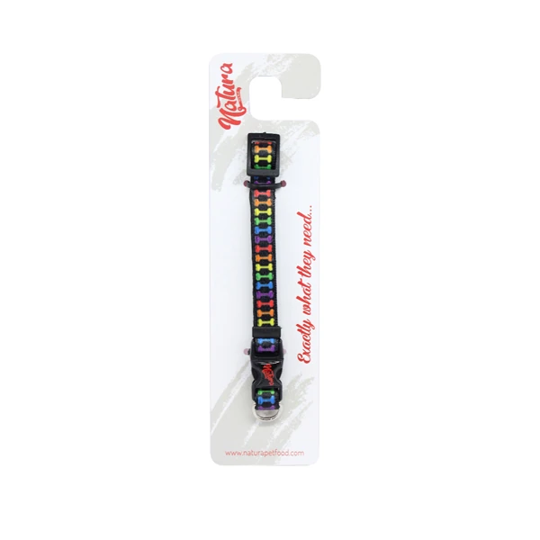 [KT.08205] Natura Yetişkin Köpekler için Renkli Kemik Desenli Boyun Tasması Siyah (20-30 Cm)