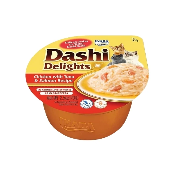 [12-EU862] Inaba Ciao Dashi Delights Tavuklu Ton ve Somon Balıklı Kedi Çorbası (1 Adet)