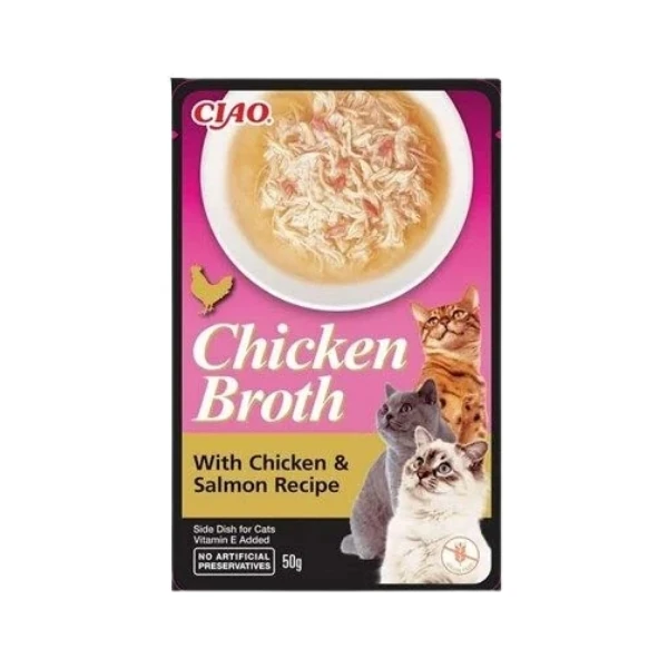 [12-EU824] Inaba Ciao Chicken Broth Tavuk Sulu ve Somonlu Kedi Çorbası (1 Adet)