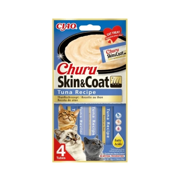 [12-EU671] Inaba Ciao Churu Skin & Coat Deri ve Tüy Sağlığı için Ton Balıklı Sıvı Kedi Ödül Maması (1 Adet)