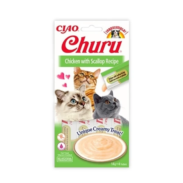 [12-EU105] Inaba Ciao Churu Cream Tavuklu ve Deniz Taraklı Sıvı Kedi Ödül Maması (1 Adet)