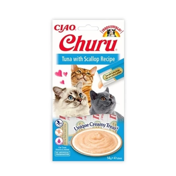 [12-EU104] Inaba Ciao Churu Cream Ton Balıklı ve Deniz Taraklı Sıvı Kedi Ödül Maması (1 Adet)