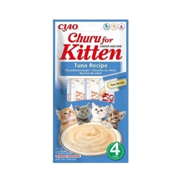 [12-EU691] Inaba Ciao Churu Kitten Tuna Balıklı Yavru Kediler için Sıvı Kedi Ödül Maması (1 Adet)