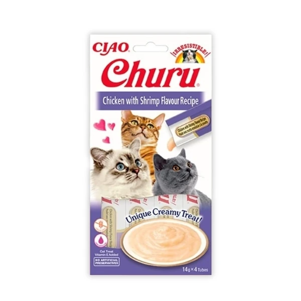 [12-EU108] Inaba Ciao Churu Cream Tavuklu ve Karidesli Sıvı Kedi Ödül Maması (1 Adet)