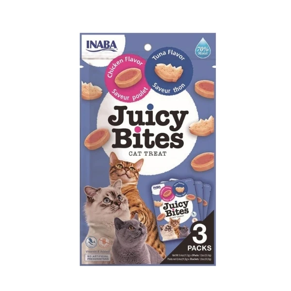 [12-USA701] Inaba Juicy Bites Tavuklu ve Tuna Balıklı Kedi Ödül Maması 3x11, (1 Adet)
