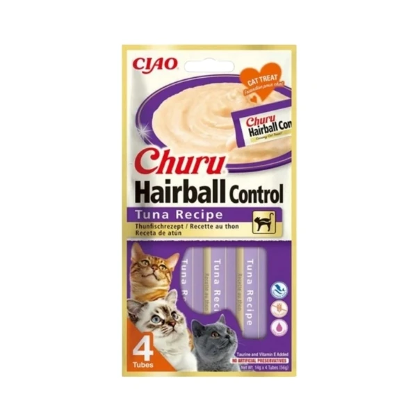[12-EU675] Inaba Ciao Churu Hairball Tüy Yumağı Kontrollü Ton Balıklı Sıvı Kedi Ödül Maması (1 Adet)