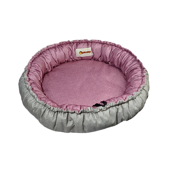[8685335005901] Petzz Sunflower Çift Taraflı Peluş Kedi ve Köpek Yatağı (Gri/Pembe)