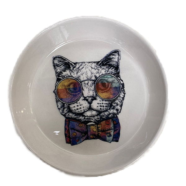 [8685335001742] Petzz Kedi Desenli Kedi Seramik Mama ve Su Kabı (Siyah)