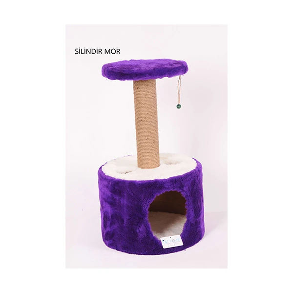 [Y02MR] Cat Hause Y02 Silindir Yuvalı ve Tablalı Kedi Tırmalama Evi (Mor)