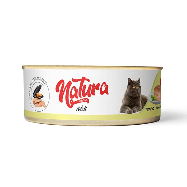 [LK.08008] Natura Tahılsız Ton Balık ve Midyeli Yetişkin Konserve Kedi Maması (1 Adet)