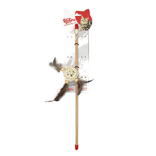 [PTC-059] Natura Üç Tüylü Bambu Top Kedi Olta Oyuncağı