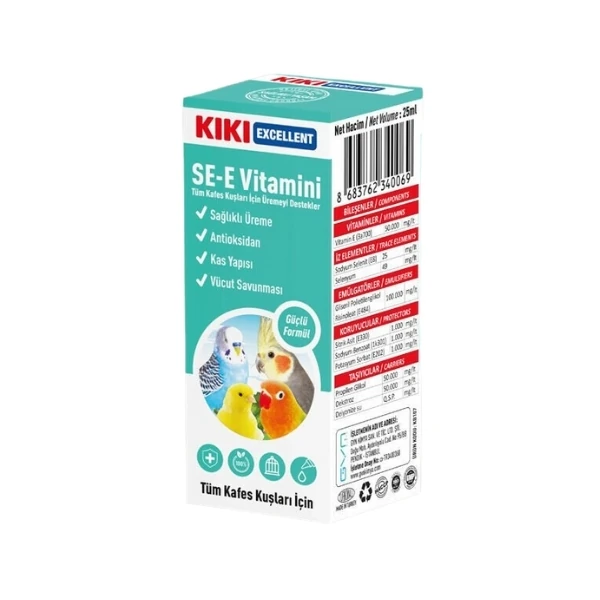 [KB107] Kiki Excellent Sağlıklı Üreme Destekleyici Kuşlar için SE-E Vitamini Sıvı Damla