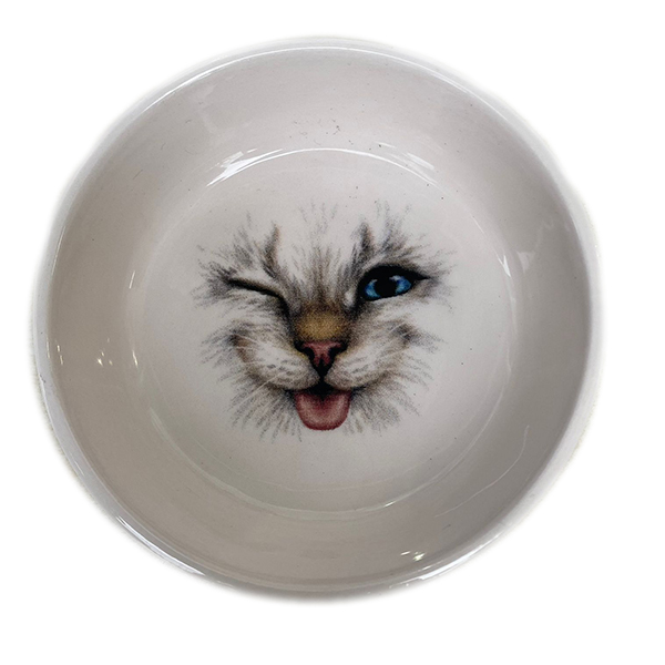 [8685335001728] Petzz Gülen Kedi Desenli Kedi Seramik Mama ve Su Kabı Small 230 Ml