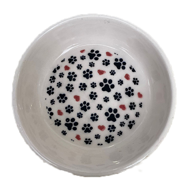 [8685335001711] Petzz Pati Desenli Kedi Seramik Mama ve Su Kabı Small 230 Ml