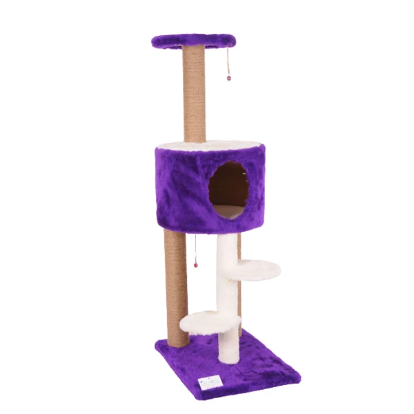 [S07MR] Cat Hause S07 İki Katlı Basamaklı Yuvalı Kedi Tırmalama Evi 128 Cm (Mor)