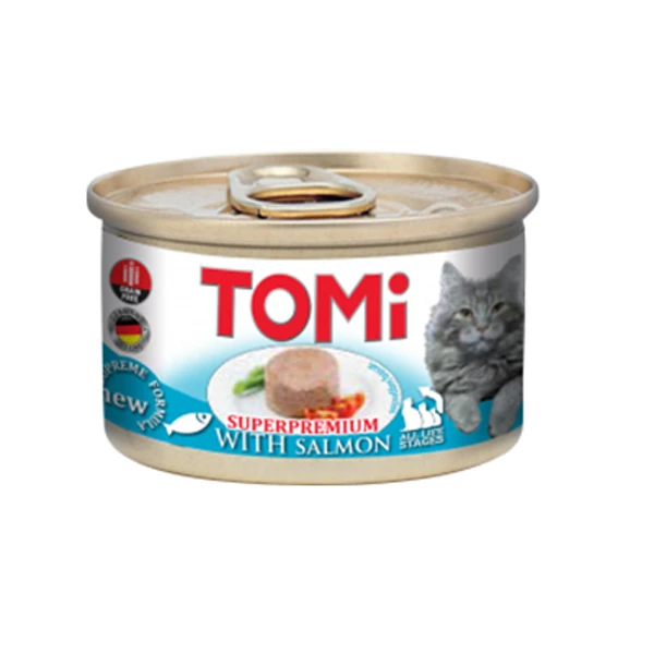 [650-6000742F] Tomi Kıyılmış Somonlu Tahılsız Yetişkin Konserve Kedi Maması (1 Adet)