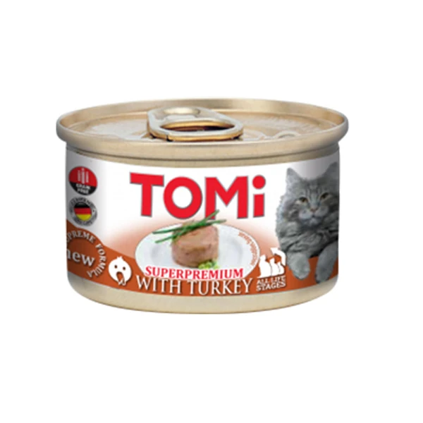 [650-6000744F] Tomi Kıyılmış Hindili Tahılsız Yetişkin Konserve Kedi Maması (1 Adet)