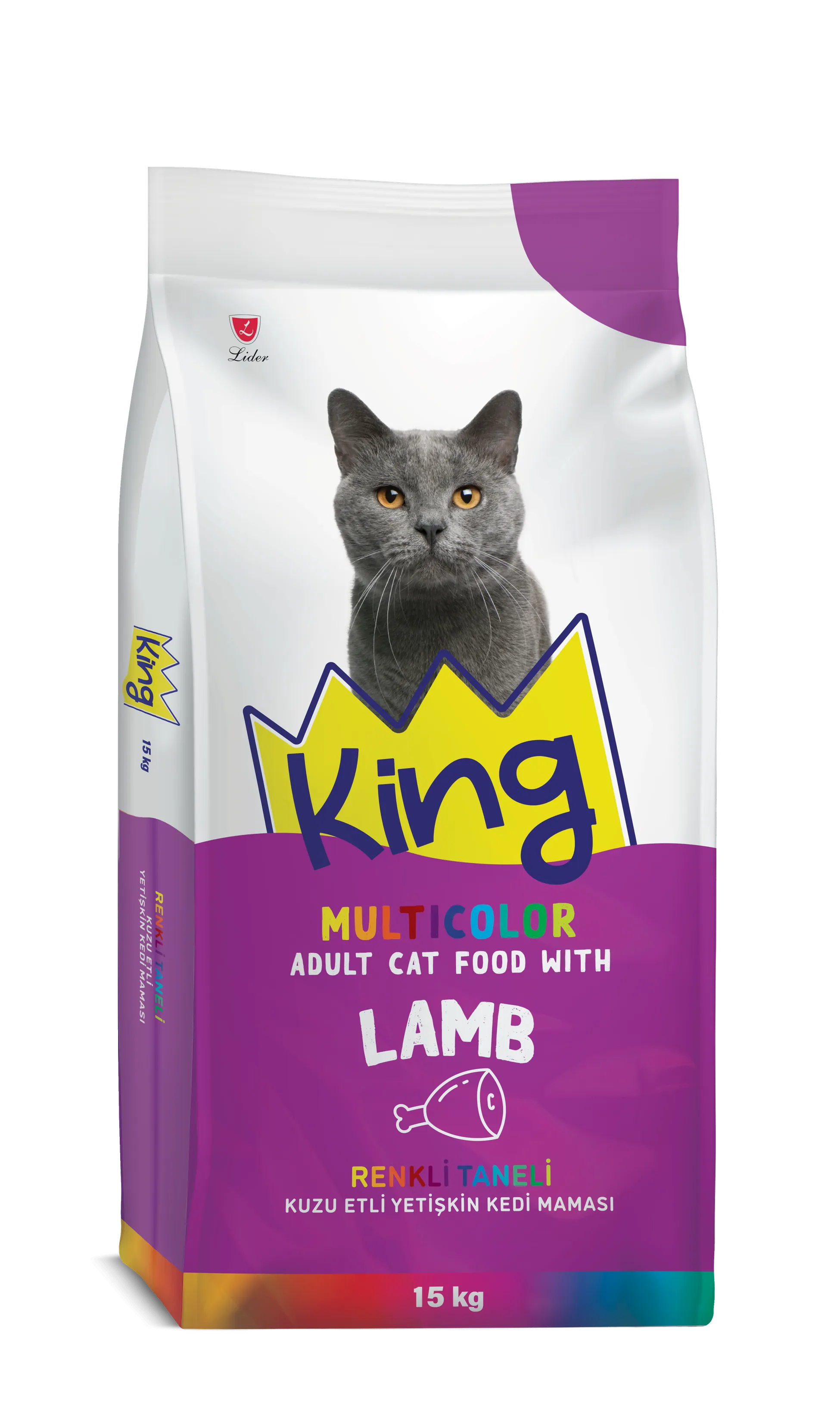 [KNG-08] King Multicolor Renkli Taneli Kuzu Etli Yetişkin Kedi Maması