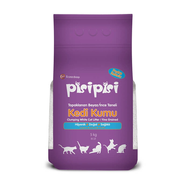 [8699349880040] Pisi Pisi Bebek Pudralı Topaklanan Bentonit Kedi Kumu İnce (5 Kg)