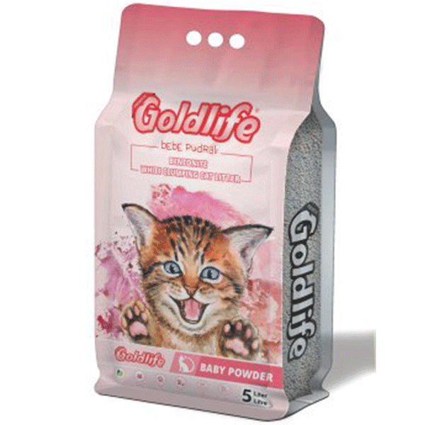[8682368907010] GoldLife Kalın Taneli Bebek Pudralı Topaklanan Bentonit Kedi Kumu