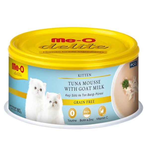 [TR5CKC0880] Meo Delite Tahılsız Keçi Sütlü ve Ton Balıklı Yavru Konserve Kedi Maması (1 Adet)