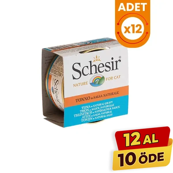 [230-C3003-12] Schesir Broth Naturel Sauce Ton Balıklı Pouch Yetişkin Konserve Kedi Maması (12 Adet)