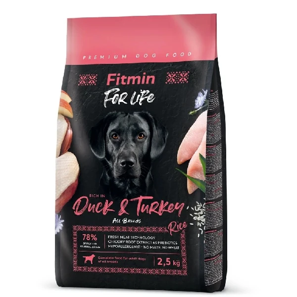 [09-T01338] Fitmin For Life Tüm Irklar için Ördek ve Hindi Etli Yetişkin Köpek Maması (2.5 Kg)